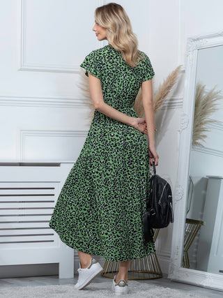 Lola Wrap Dip Hem Maxi Dress, Green Animal Jolie Moi Retail Lola Wrap Dip Hem Maxi Dress, Green Animal Jolie Moi Retail
