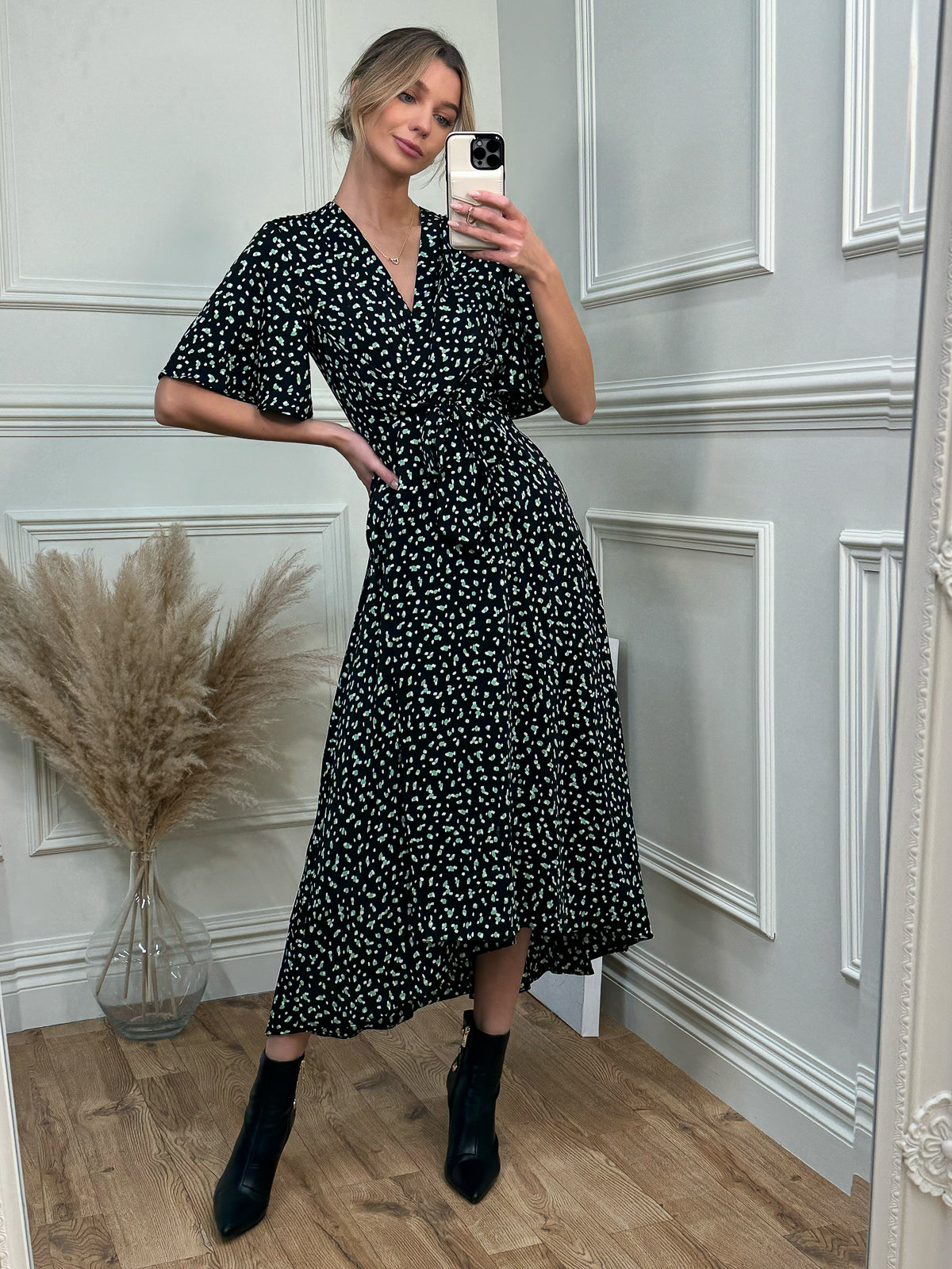 Black spot maxi store dress