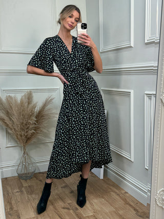 angel sleeve wrap midi dress Mayan Angel Sleeve Wrap Midi Dress Floral Nude