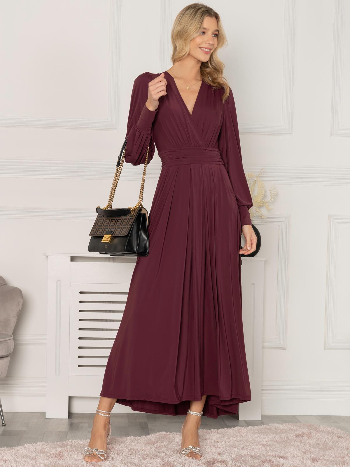 Long sleeve burgundy sales maxi dress