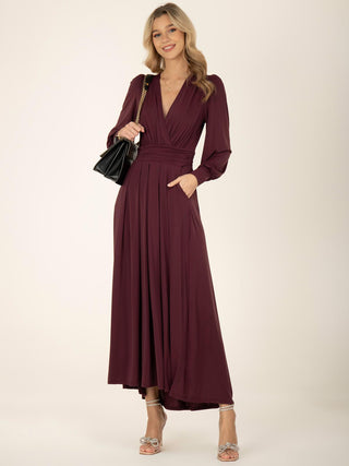 Rashelle Jersey Long Sleeve Maxi Dress, Burgundy
