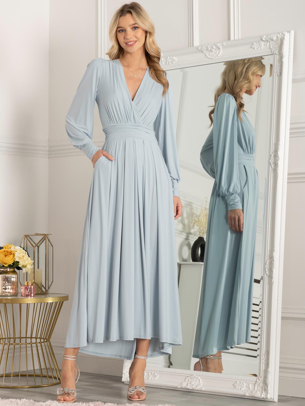 Sky blue long sleeve on sale dress