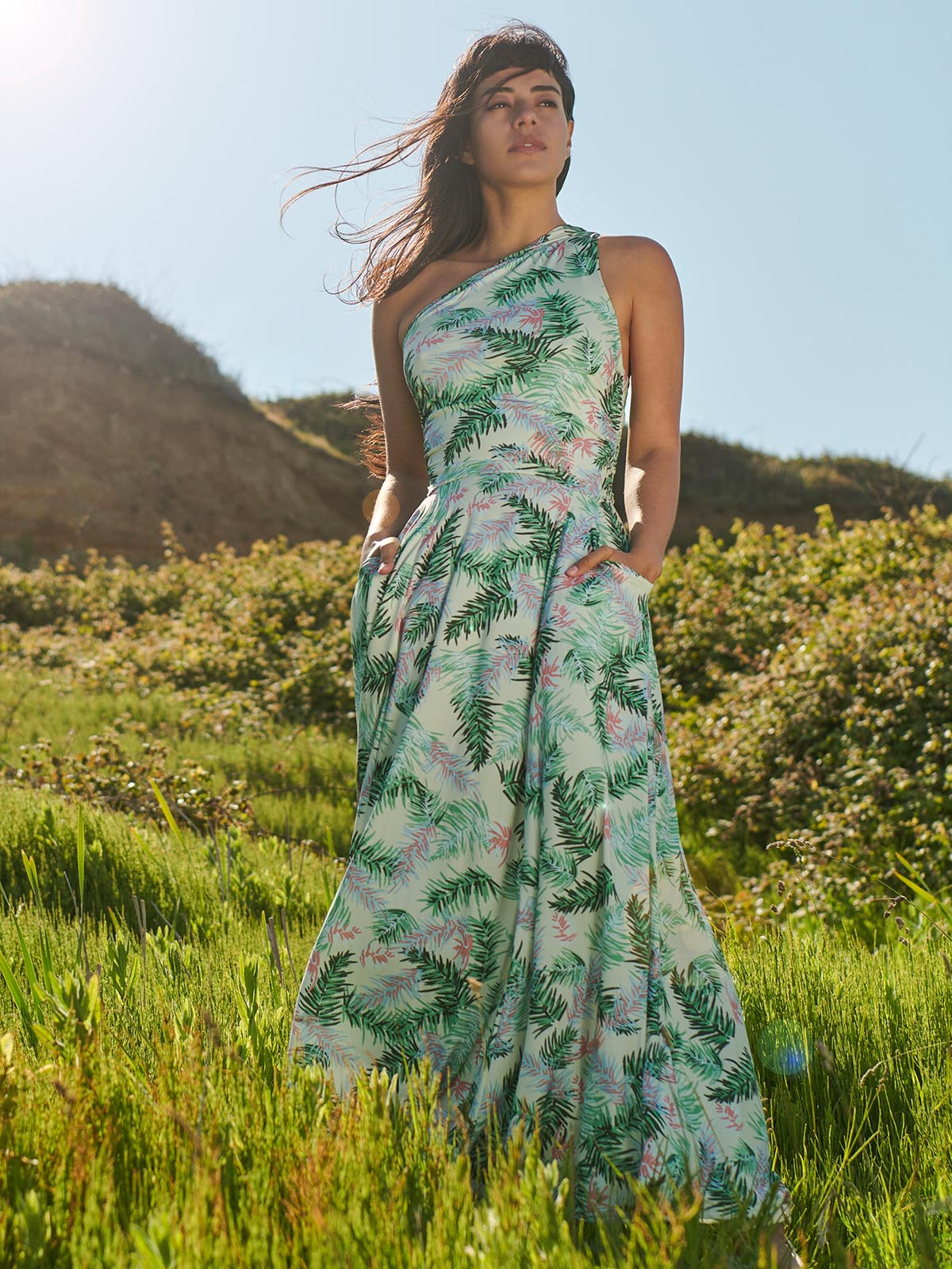 One shoulder outlet floral maxi dress