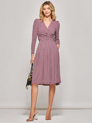 Long Sleeve Jersey Midi Dress, Pink Geo