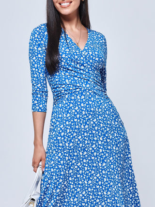 Gretta Jersey Fit & Flare Dress, Blue Floral