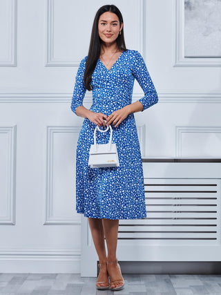 Gretta Jersey Fit & Flare Dress, Blue Floral