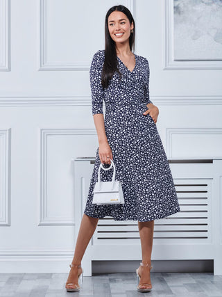 Gretta Jersey Fit & Flare Dress, Navy Floral