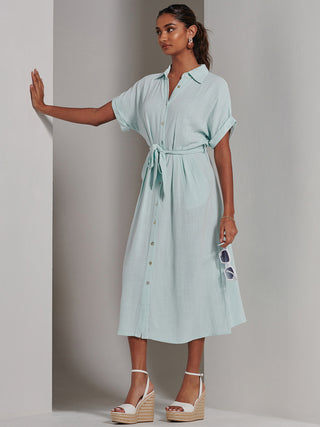 Jessie Linen Shirt Midi Dress, Light Blue Jolie Moi Retail Jessie Linen Shirt Midi Dress, Light Blue Jolie Moi Retail