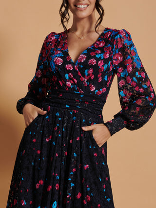 Lilah Symmetrical Print Lace Maxi Dress, Pink Multi