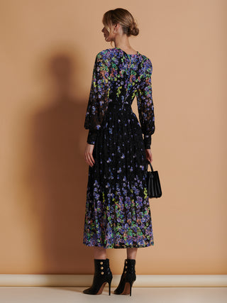 Lilah Symmetrical Print Lace Maxi Dress, Purple Multi