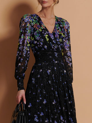 Lilah Symmetrical Print Lace Maxi Dress, Purple Multi