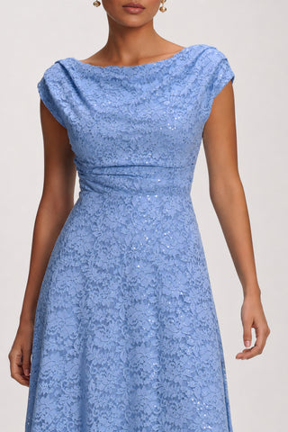 Lace Sequin Embellished Midi Dress, Blue