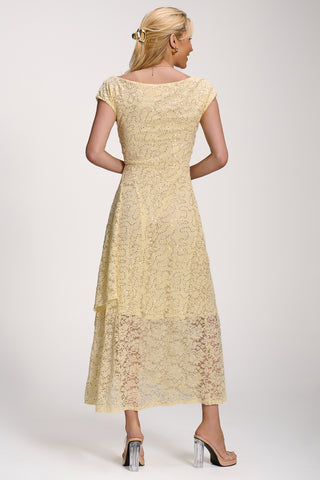 Lace Sequin Embellished Midi Dress, Butter Yellow
