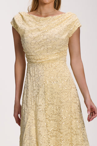 Lace Sequin Embellished Midi Dress, Butter Yellow