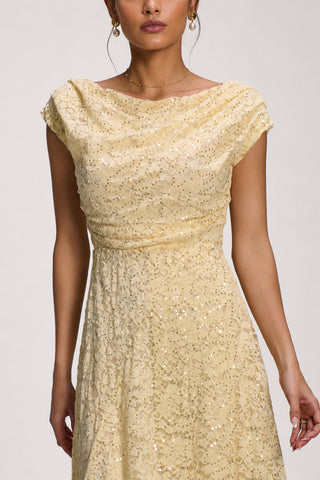 Lace Sequin Embellished Midi Dress, Butter Yellow