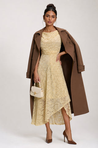 Lace Sequin Embellished Midi Dress, Butter Yellow