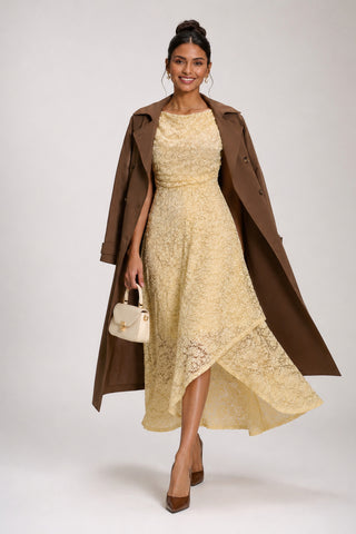 Lace Sequin Embellished Midi Dress, Butter Yellow