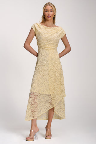 Lace Sequin Embellished Midi Dress, Butter Yellow