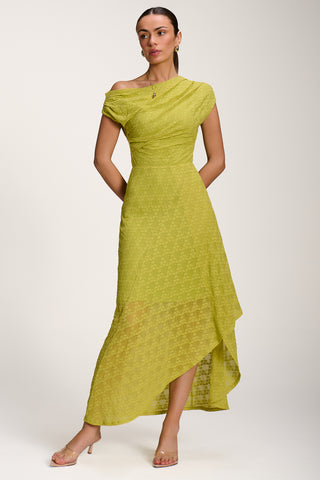 Asymmetric Draped Lace Maxi Dress, Lime Green Jolie Moi Retail Asymmetric Draped Lace Maxi Dress, Lime Green Jolie Moi Retail