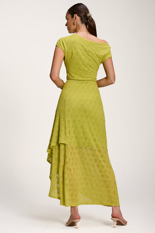 Asymmetric Draped Lace Maxi Dress, Lime Green Jolie Moi Retail Asymmetric Draped Lace Maxi Dress, Lime Green Jolie Moi Retail
