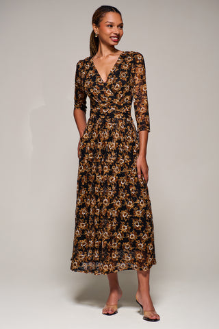 Three Quarter Sleeve Printed Lace Maxi, Black Floral Jolie Moi Retail Three Quarter Sleeve Printed Lace Maxi, Black Floral Jolie Moi Retail