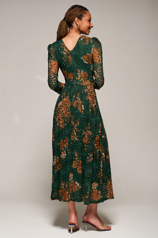 Three Quarter Sleeve Printed Lace Maxi Dress, Green Floral Jolie Moi Retail Three Quarter Sleeve Printed Lace Maxi Dress, Green Floral Jolie Moi Retail