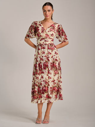 Angel Sleeve Print Lace Maxi Dress, Beige Floral Jolie Moi Retail Angel Sleeve Print Lace Maxi Dress, Beige Floral Jolie Moi Retail