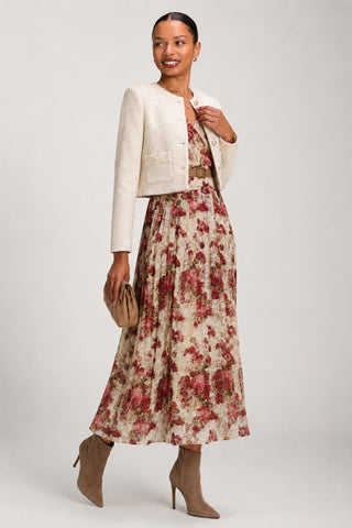 Angel Sleeve Print Lace Maxi Dress, Beige Floral