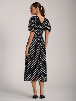 Angel Sleeve Print Lace Maxi Dress, Black Spot