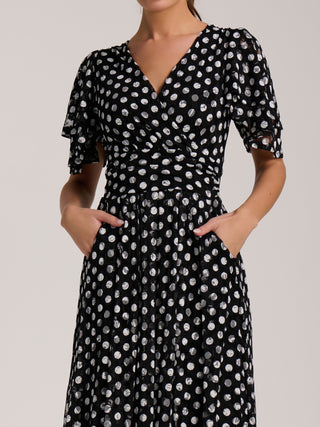 Angel Sleeve Print Lace Maxi Dress, Black Spot