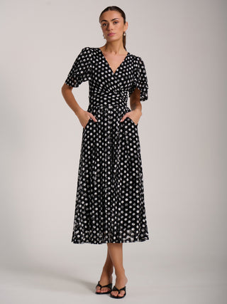 Angel Sleeve Print Lace Maxi Dress, Black Spot
