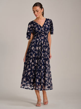 Angel Sleeve Print Lace Maxi Dress, Navy Floral Jolie Moi Retail Angel Sleeve Print Lace Maxi Dress, Navy Floral Jolie Moi Retail