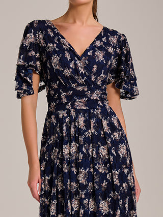 Angel Sleeve Print Lace Maxi Dress, Navy Floral