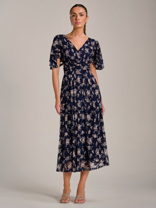 Angel Sleeve Print Lace Maxi Dress, Navy Floral