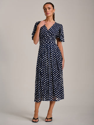 Angel Sleeve Print Lace Maxi Dress, Navy Spot