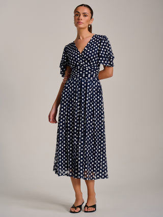 Angel Sleeve Print Lace Maxi Dress, Navy Spot