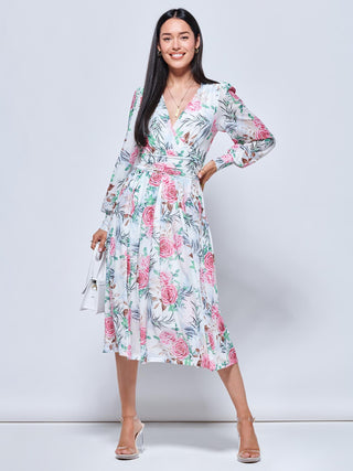 White Floral Printed Midi Dress From Jolie Moi. Front Image