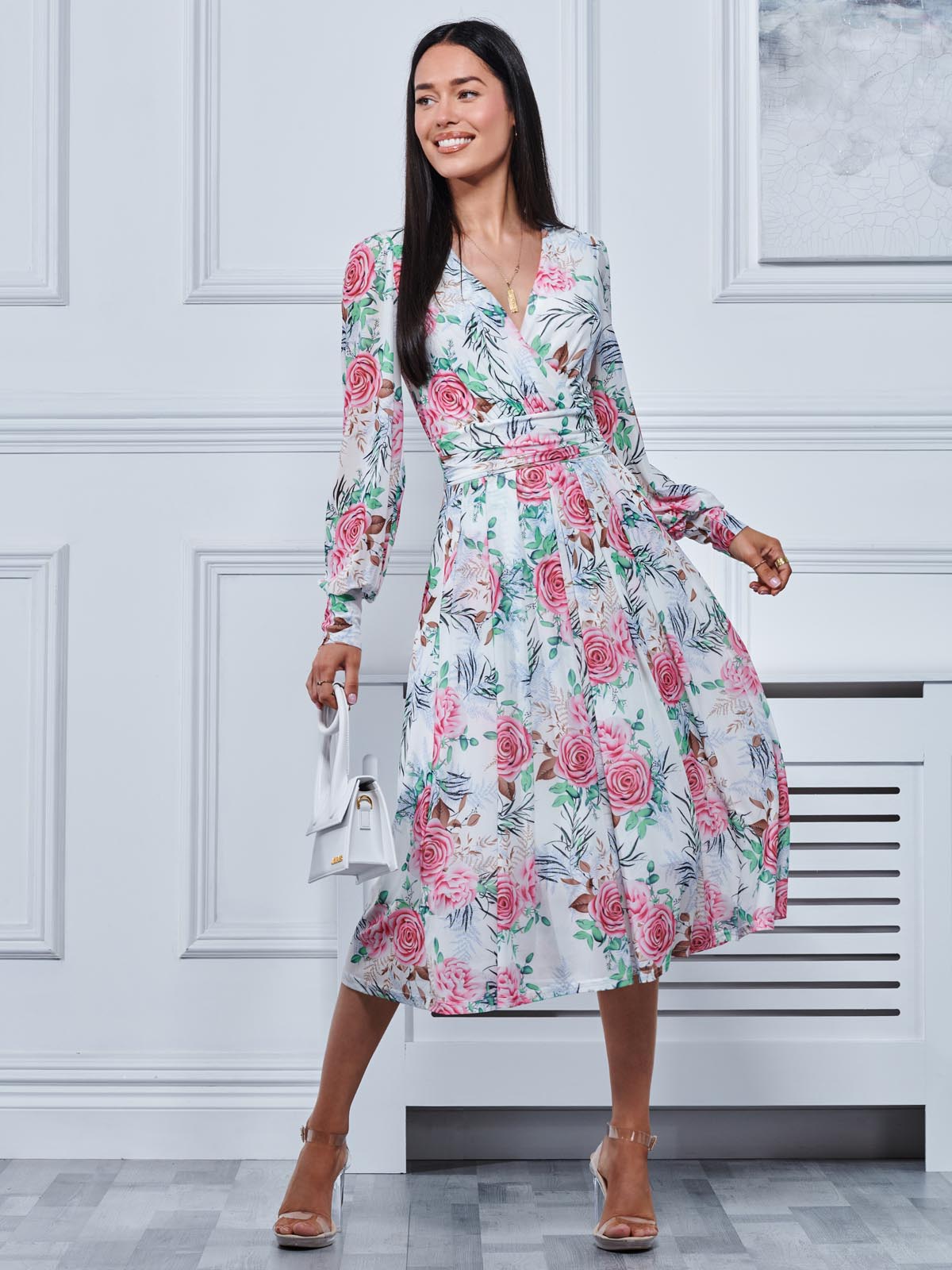 White floral sale print midi dress