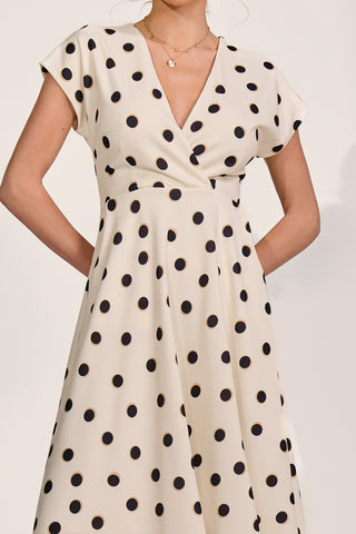 Printed Scuba Dipped Hem Maxi Dress, Cream Spot