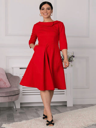 Kyndall 3/4 Sleeve Midi Dress, Red