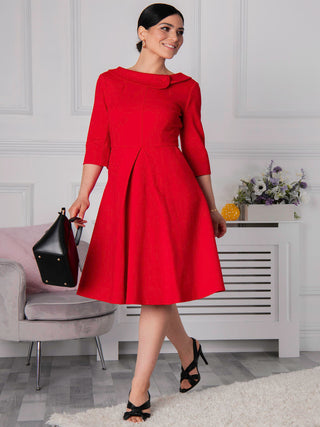 Kyndall 3/4 Sleeve Midi Dress, Red