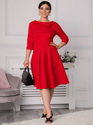 Kyndall 3/4 Sleeve Midi Dress, Red