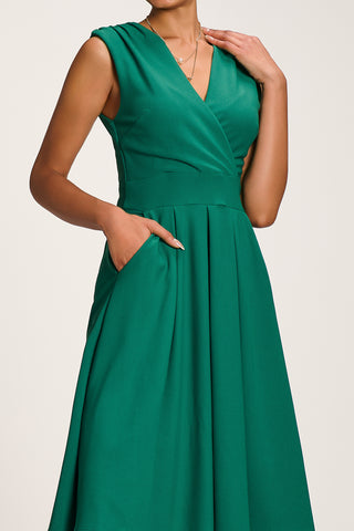 Plain Sleeveless Midi Dress, Green
