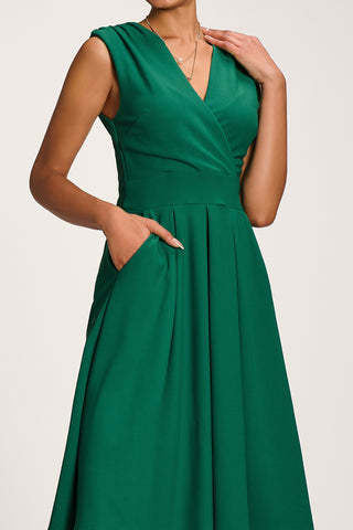 Plain Sleeveless Midi Dress, Green