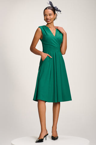 Plain Sleeveless Midi Dress, Green