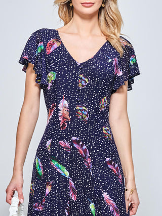 Lucille Fit & Flare Mesh Dress, Navy Multi