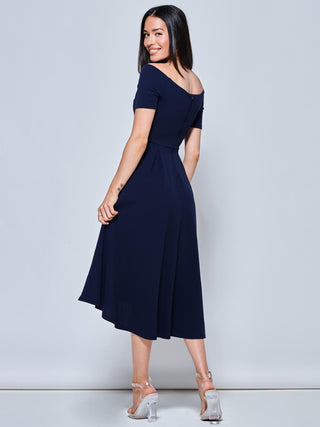 Lenora Fit & Flare Midi Dress, Navy Jolie Moi Retail Lenora Fit & Flare Midi Dress, Navy Jolie Moi Retail