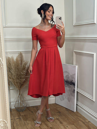Lenora Fit Flare Midi Dress, Red – Jolie Moi Retail