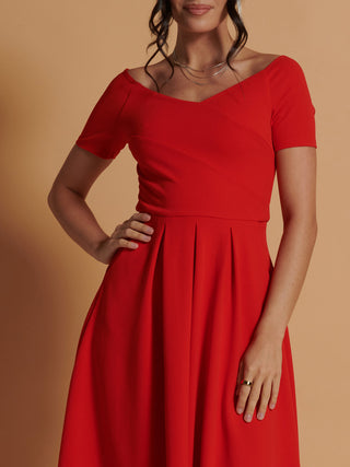 Lenora Fit & Flare Midi Dress, Red