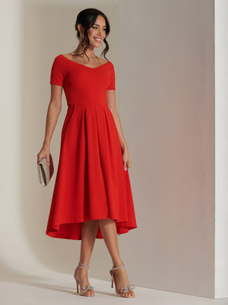 Lenora Fit & Flare Midi Dress, Red